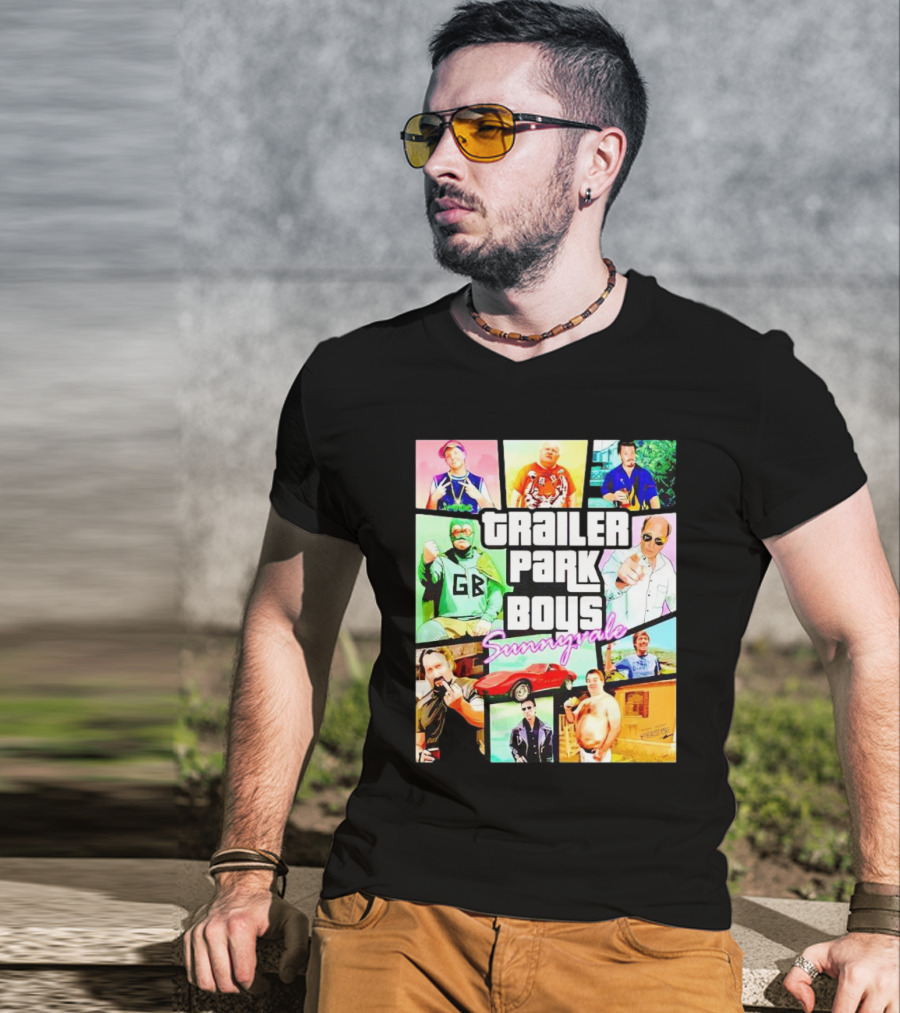 Trailer Park Boys Sunnyvale Collage Of Characters And Car In Vibrant Colors T-Shirt