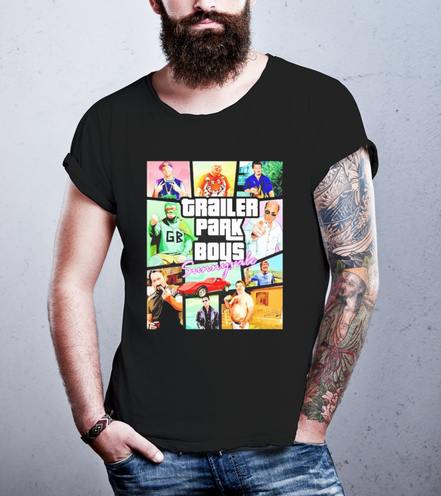 Trailer Park Boys Sunnyvale Collage Of Characters And Car In Vibrant Colors T-Shirt