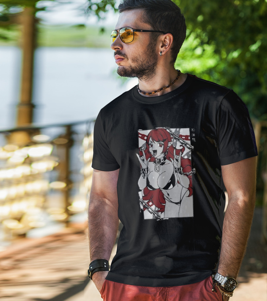 Vampiress Waifu Anime Red Hair Chains Gothic T-Shirt