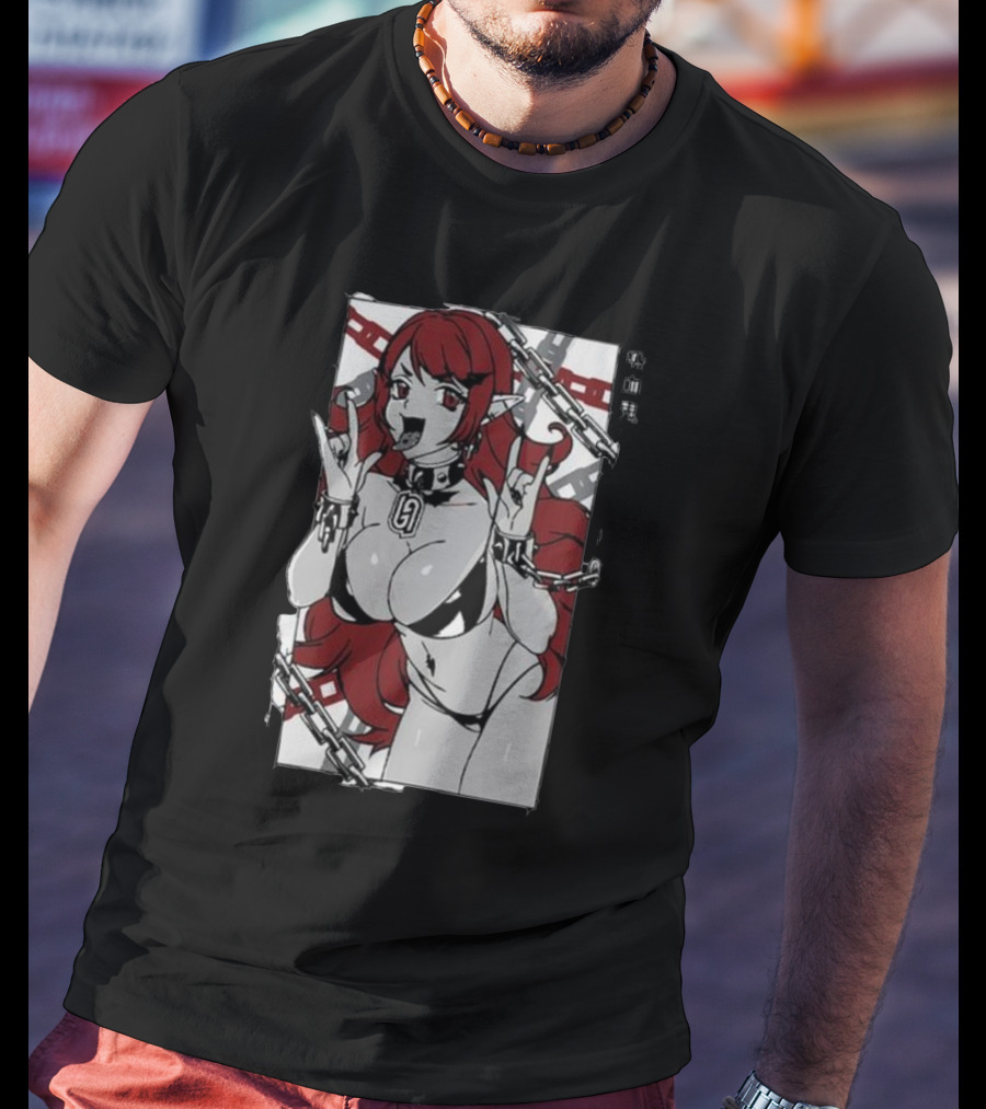 Vampiress Waifu Anime Red Hair Chains Gothic T-Shirt