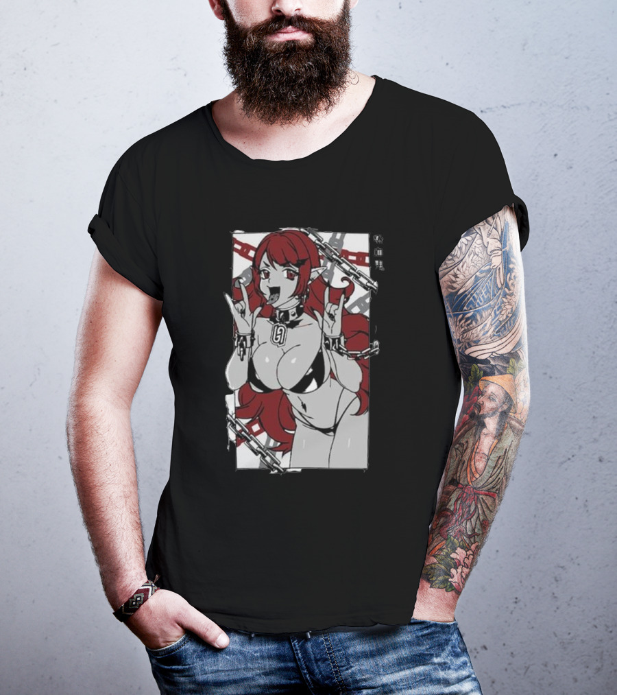 Vampiress Waifu Anime Red Hair Chains Gothic T-Shirt