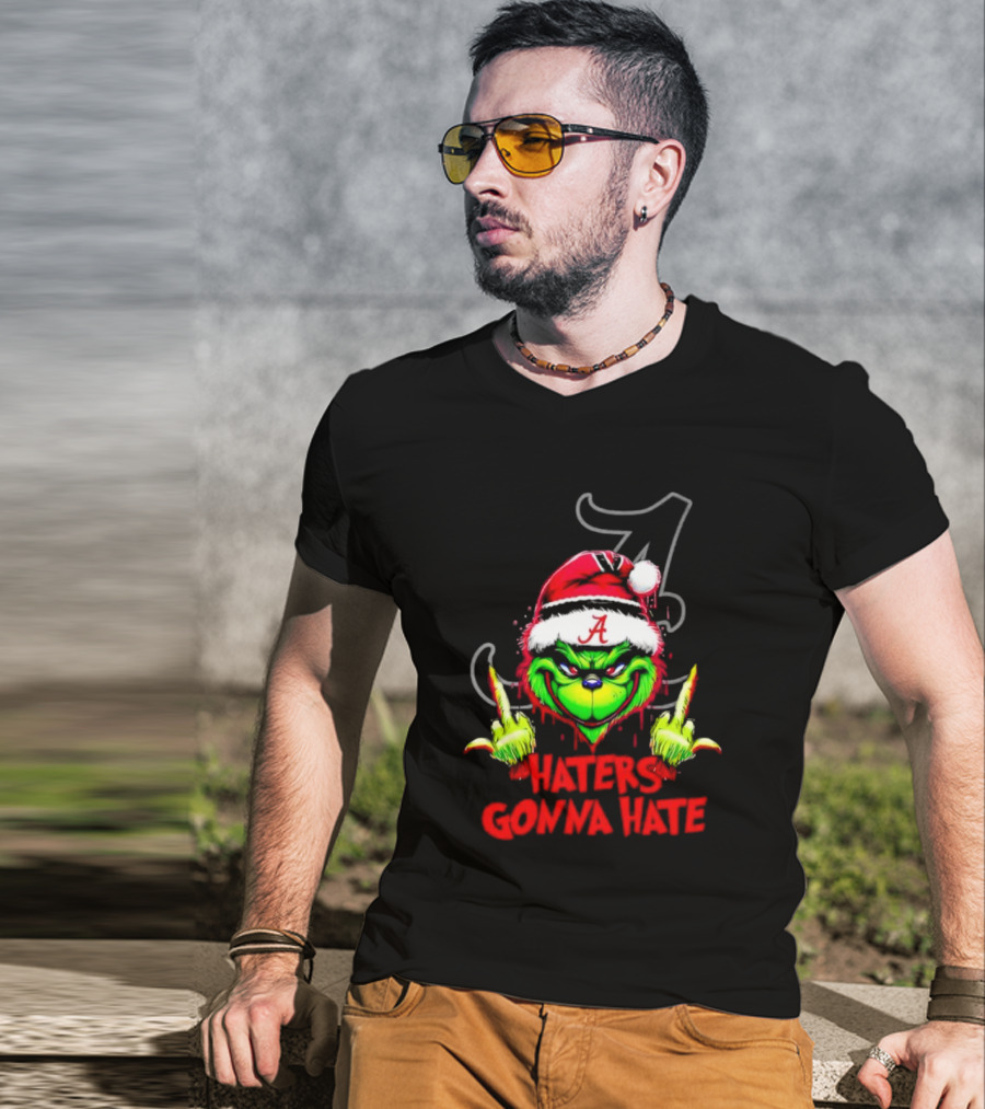 Alabama Crimson Tide Grinch Haters Gonna Hate Middle Finger T-Shirt