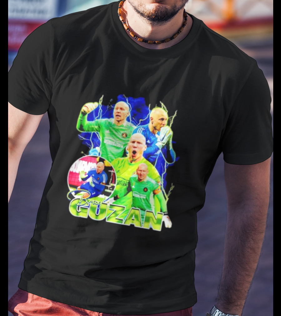 Brad Guzan Atlanta United Green And Blue Lightning Soccer Montage T-Shirt
