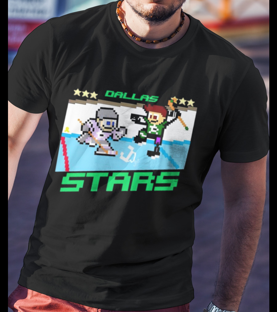 Dallas Stars Hockey Fights Cancer Pixel Art Jayden T-Shirt