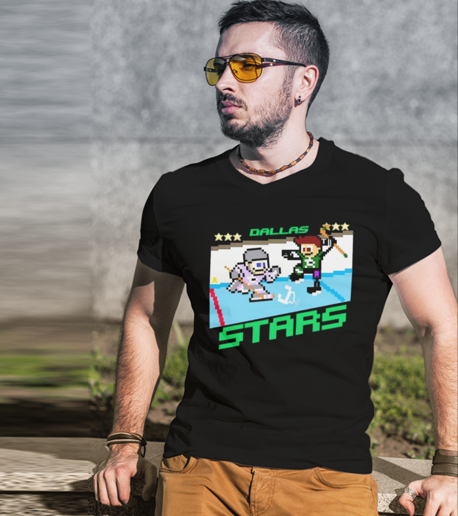 Dallas Stars Hockey Fights Cancer Pixel Art Jayden T-Shirt