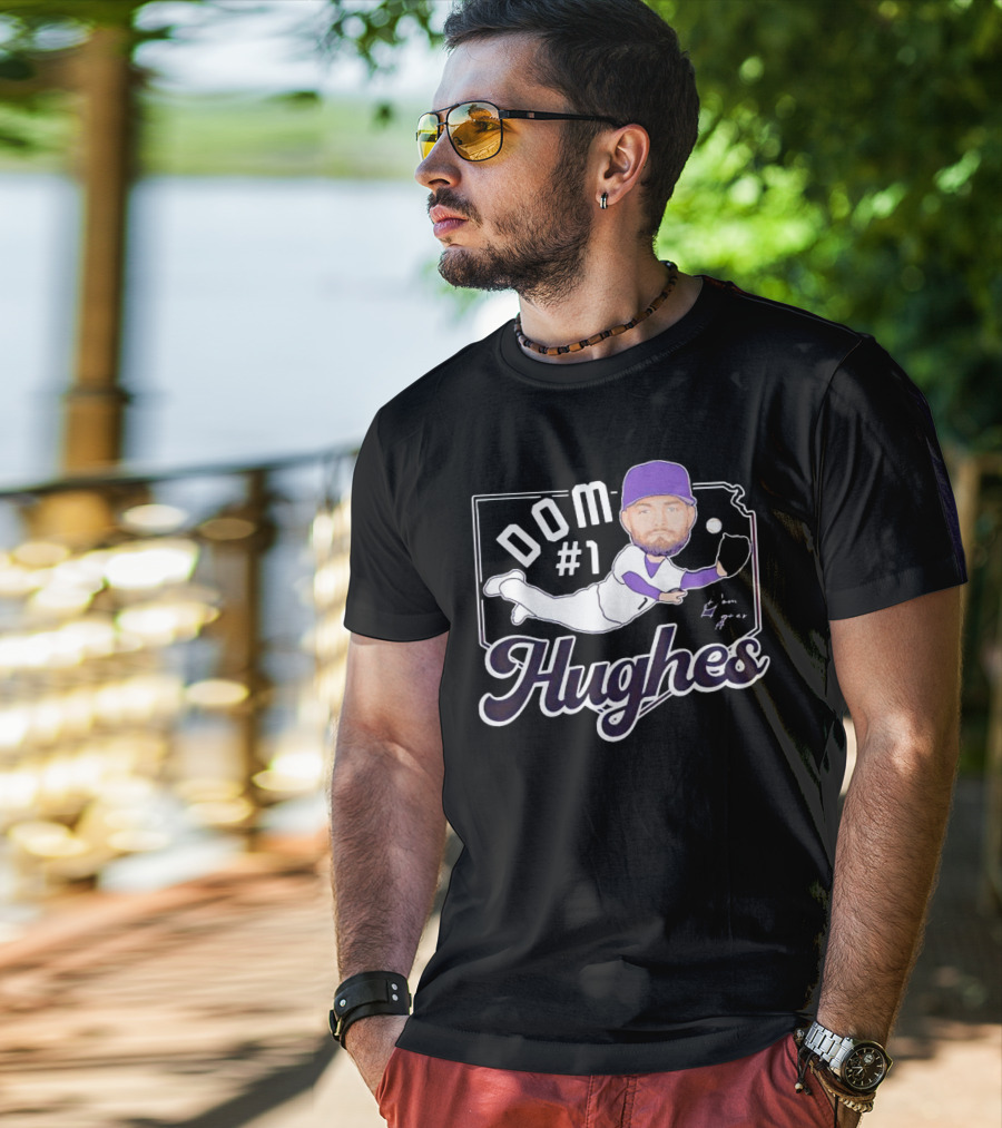 Dom #1 Hughes Caricature Baseball Player Signature T-Shirt