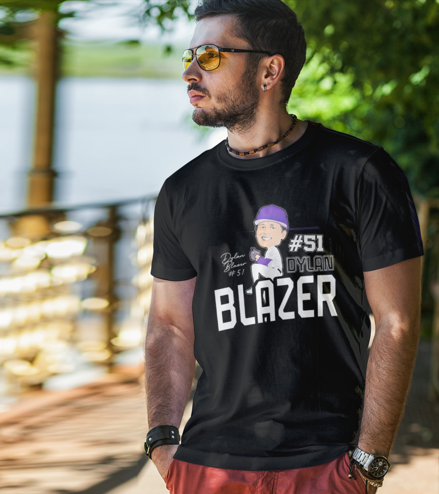 Dylan Blazer #51 Caricature Signature Baseball T-Shirt