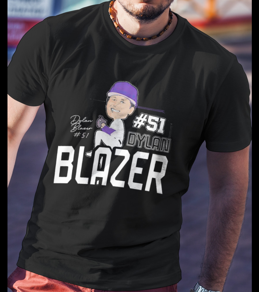 Dylan Blazer #51 Caricature Signature Baseball T-Shirt