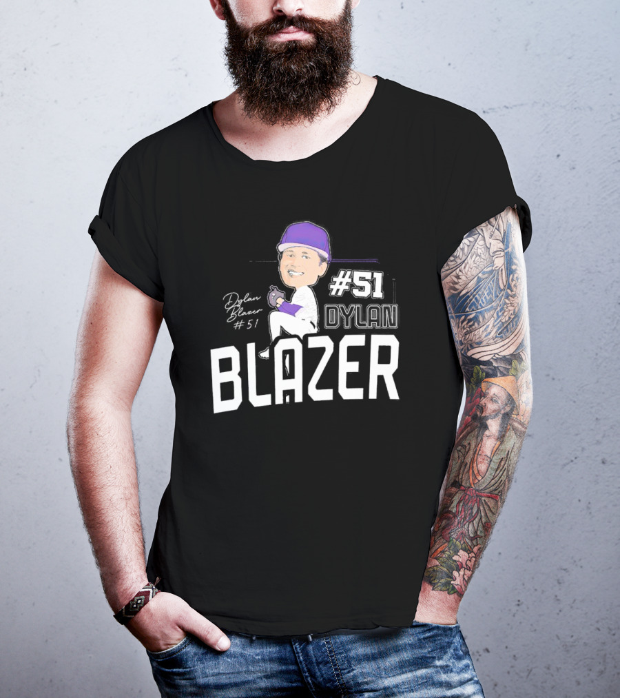 Dylan Blazer #51 Caricature Signature Baseball T-Shirt