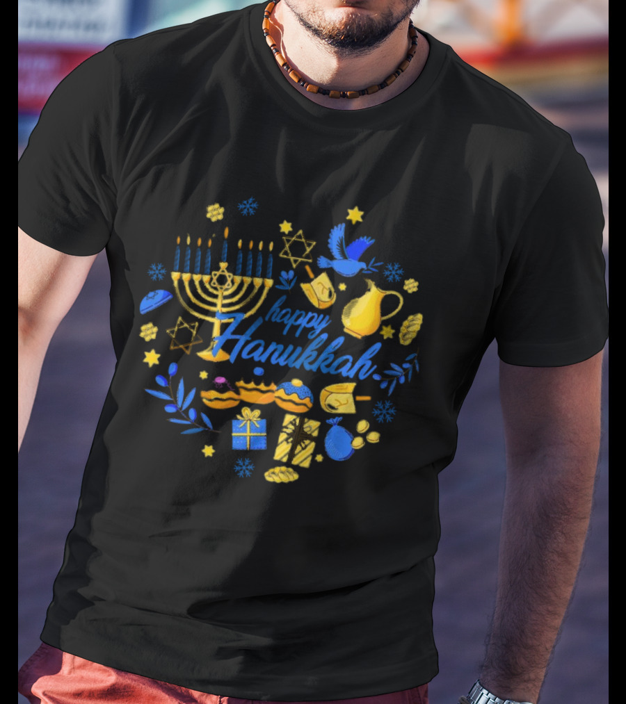 Happy Hanukkah Menorah Dreidel Gifts Star Of David Celebrations T-Shirt