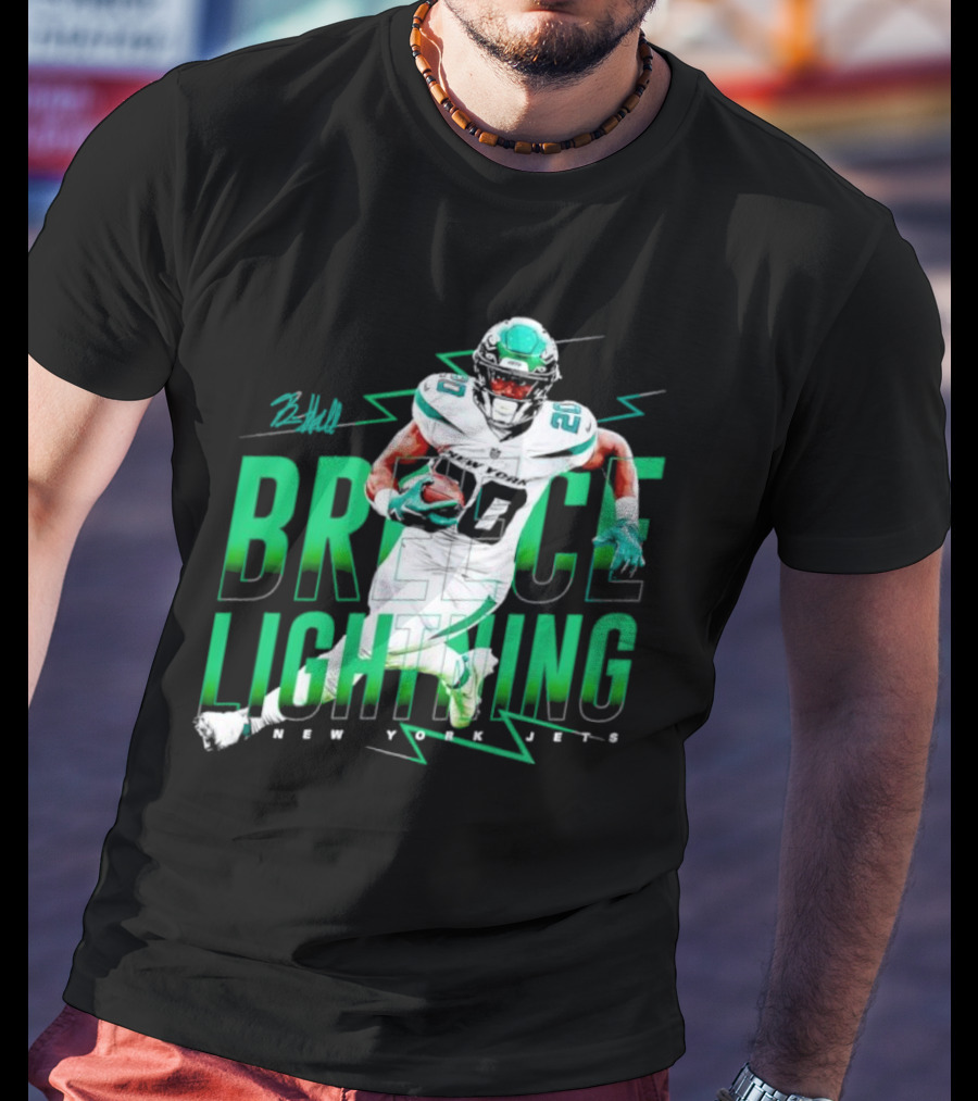 Breece Lightning New York Jets Signature Football T-Shirt