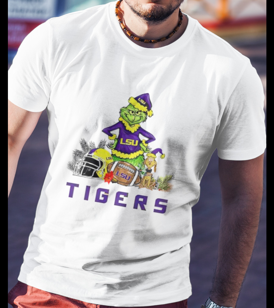 LSU Tigers Grinch And Max Dog Christmas Football T-Shirt