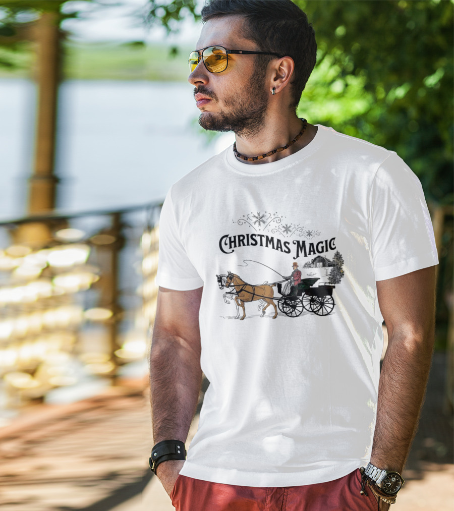 Christmas Magic Horse And Carriage Scene T-Shirt
