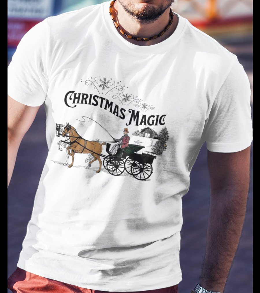 Christmas Magic Horse And Carriage Scene T-Shirt
