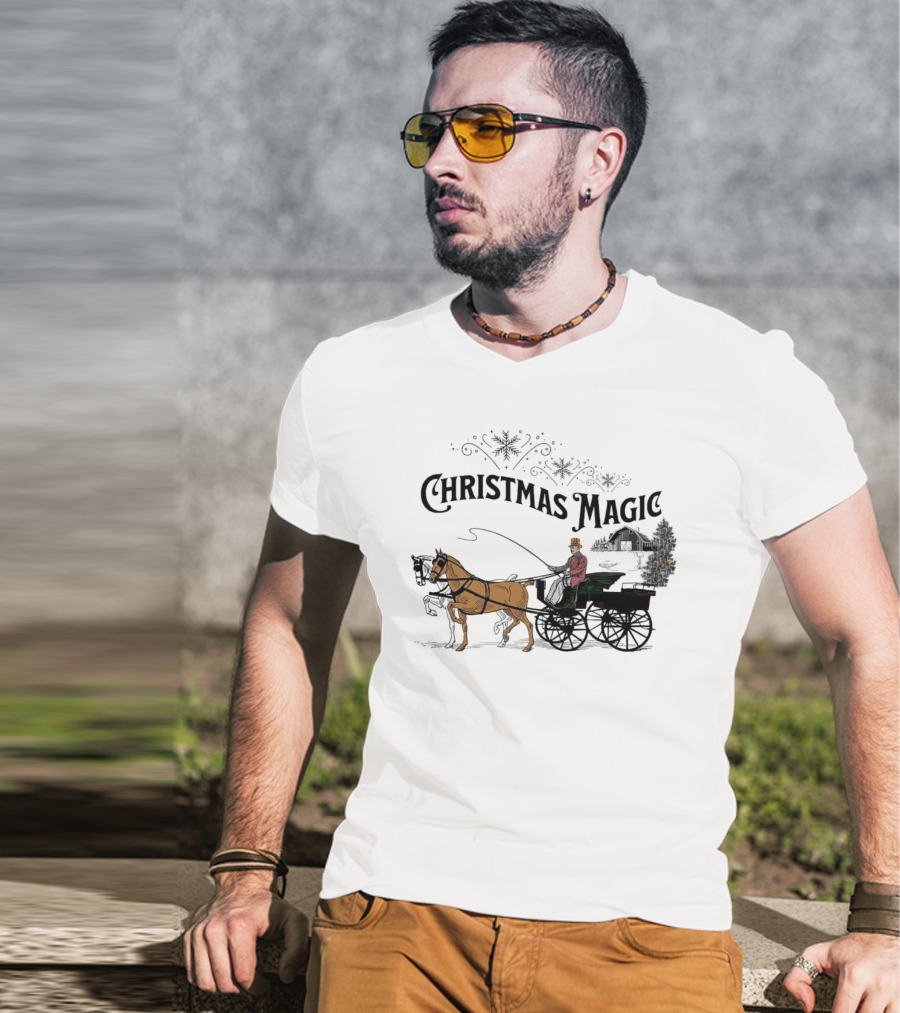 Christmas Magic Horse And Carriage Scene T-Shirt