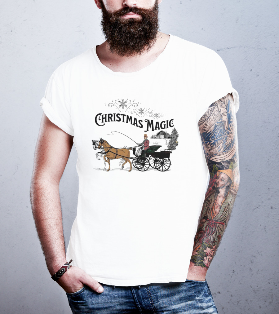 Christmas Magic Horse And Carriage Scene T-Shirt