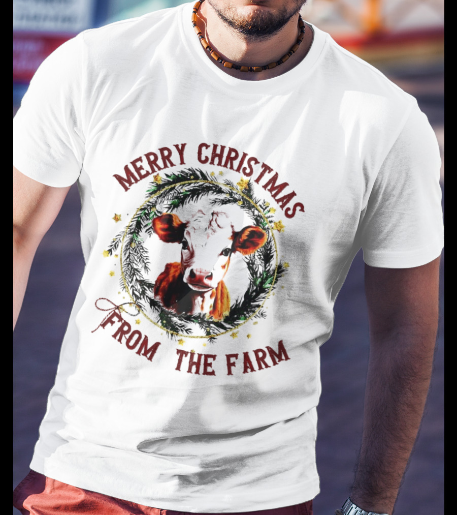 Merry Christmas Cow Wreath From The Farm T-Shirt