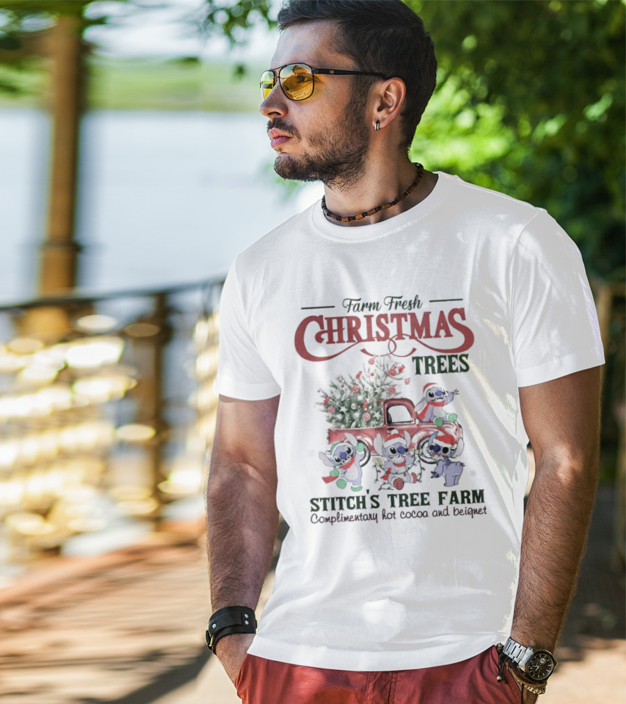 Farm Fresh Christmas Trees Stitch’s Tree Farm Complimentary Hot Cocoa And Beignet T-Shirt