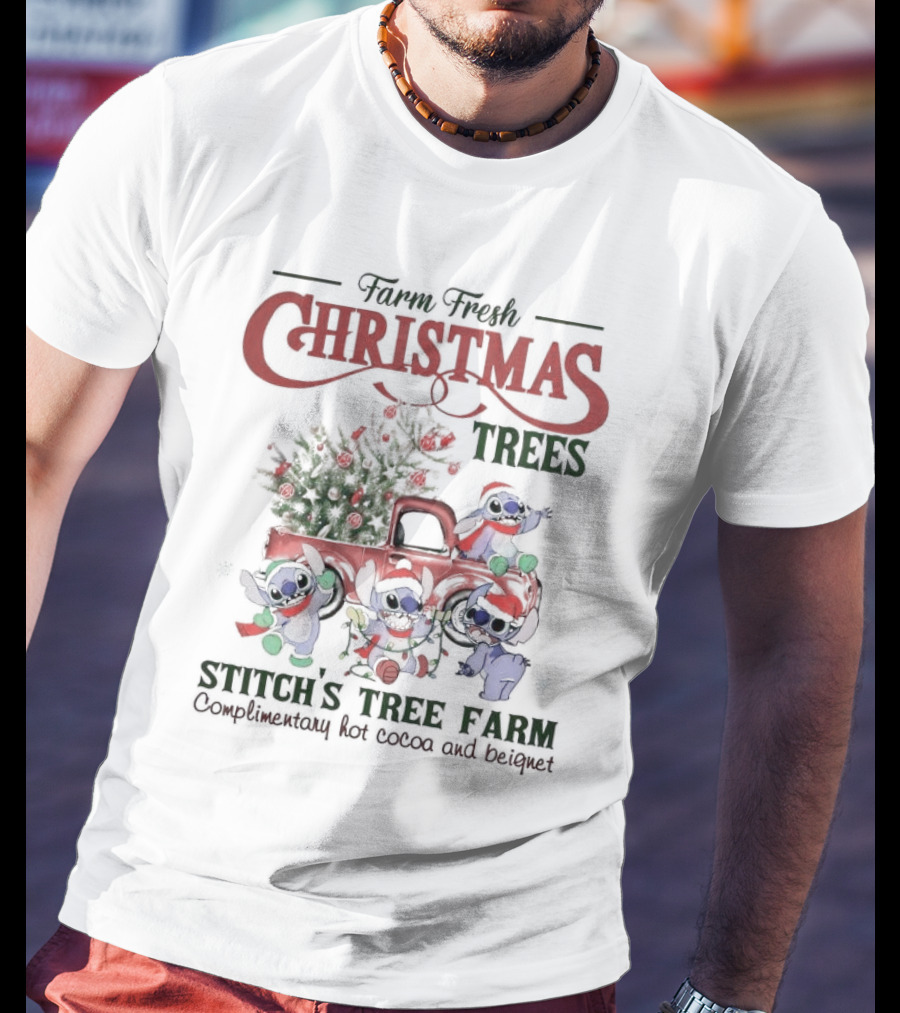 Farm Fresh Christmas Trees Stitch’s Tree Farm Complimentary Hot Cocoa And Beignet T-Shirt