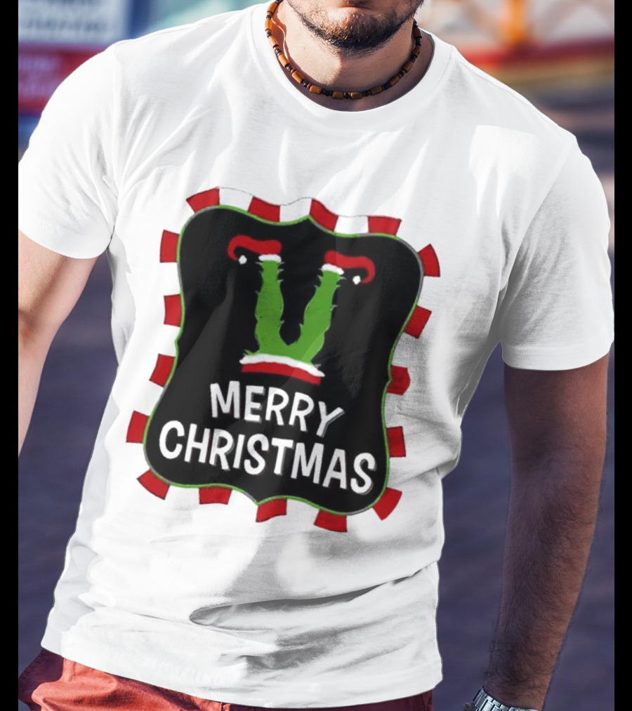 Merry Christmas Green Monster With Santa Hat T-Shirt