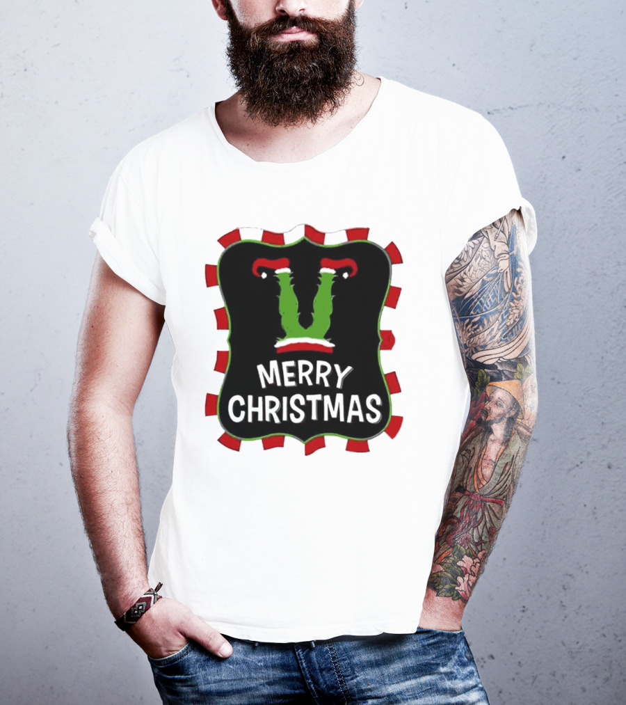 Merry Christmas Green Monster With Santa Hat T-Shirt