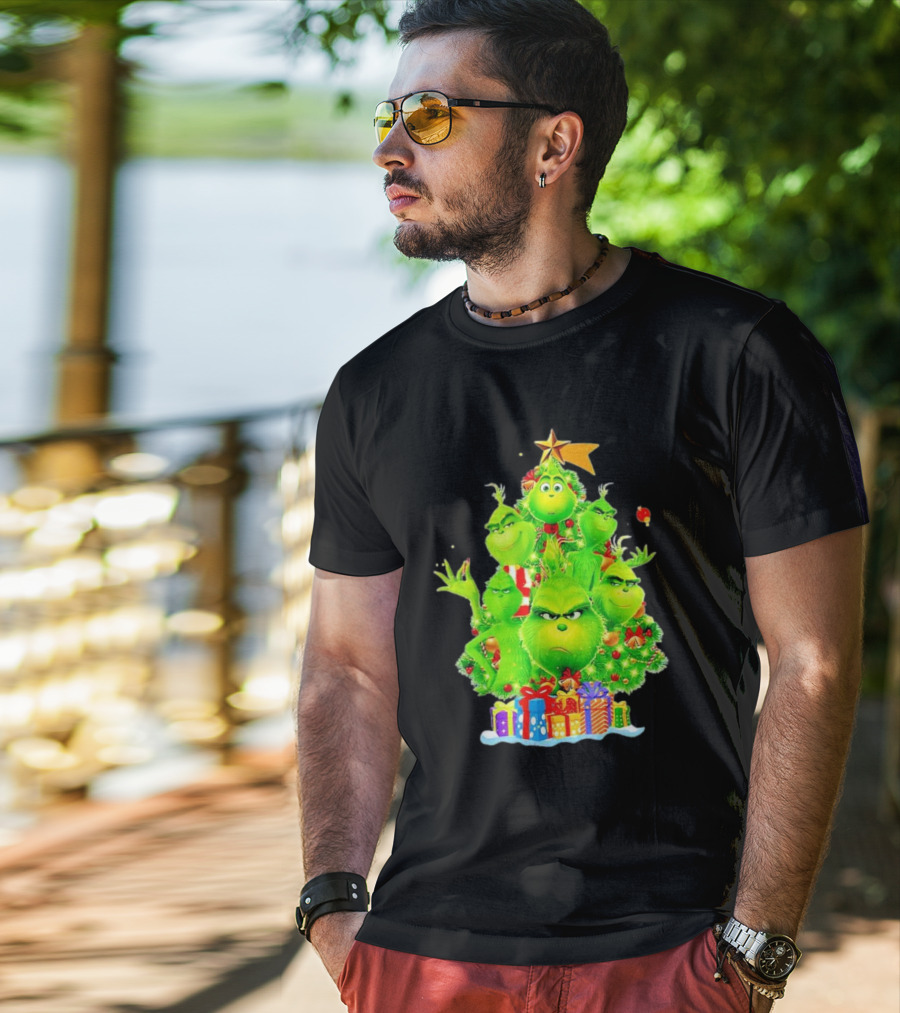 Grinch Christmas Tree With Presents And Star T-Shirt