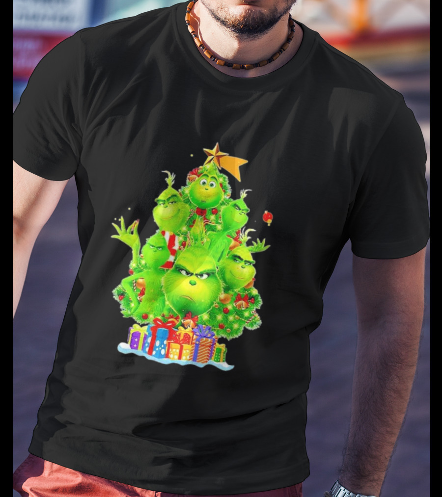 Grinch Christmas Tree With Presents And Star T-Shirt