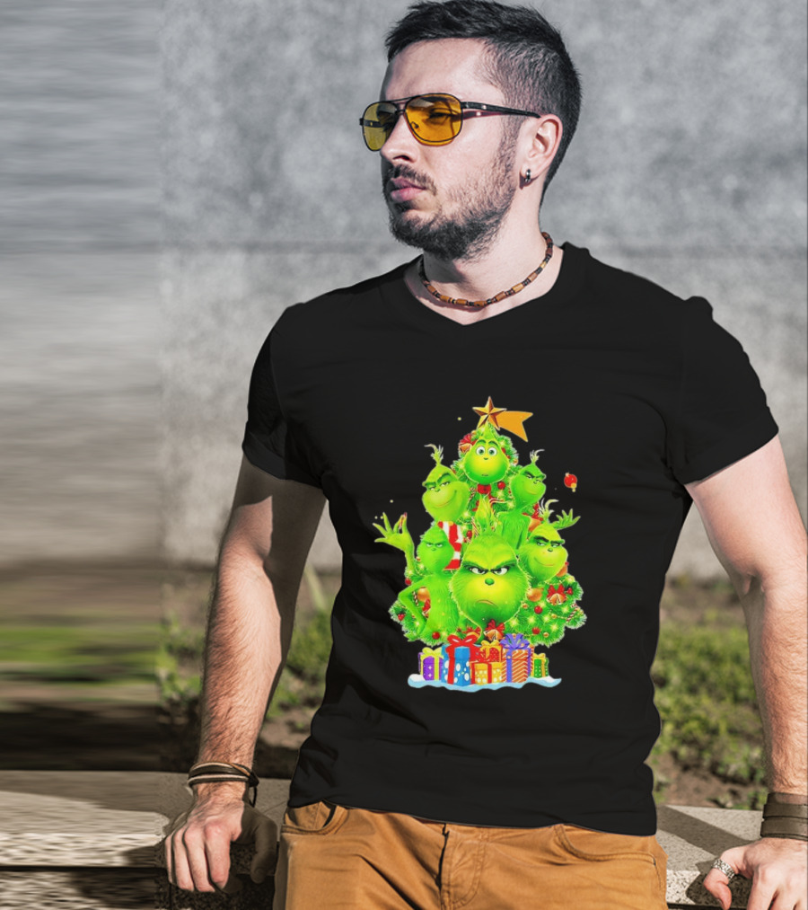 Grinch Christmas Tree With Presents And Star T-Shirt