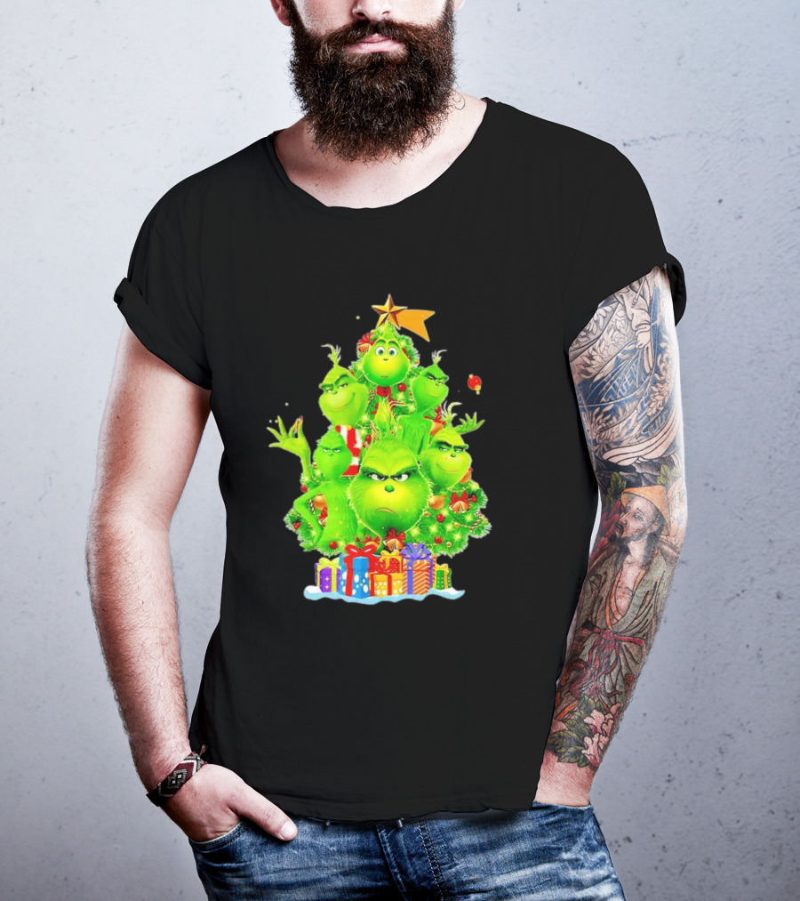 Grinch Christmas Tree With Presents And Star T-Shirt