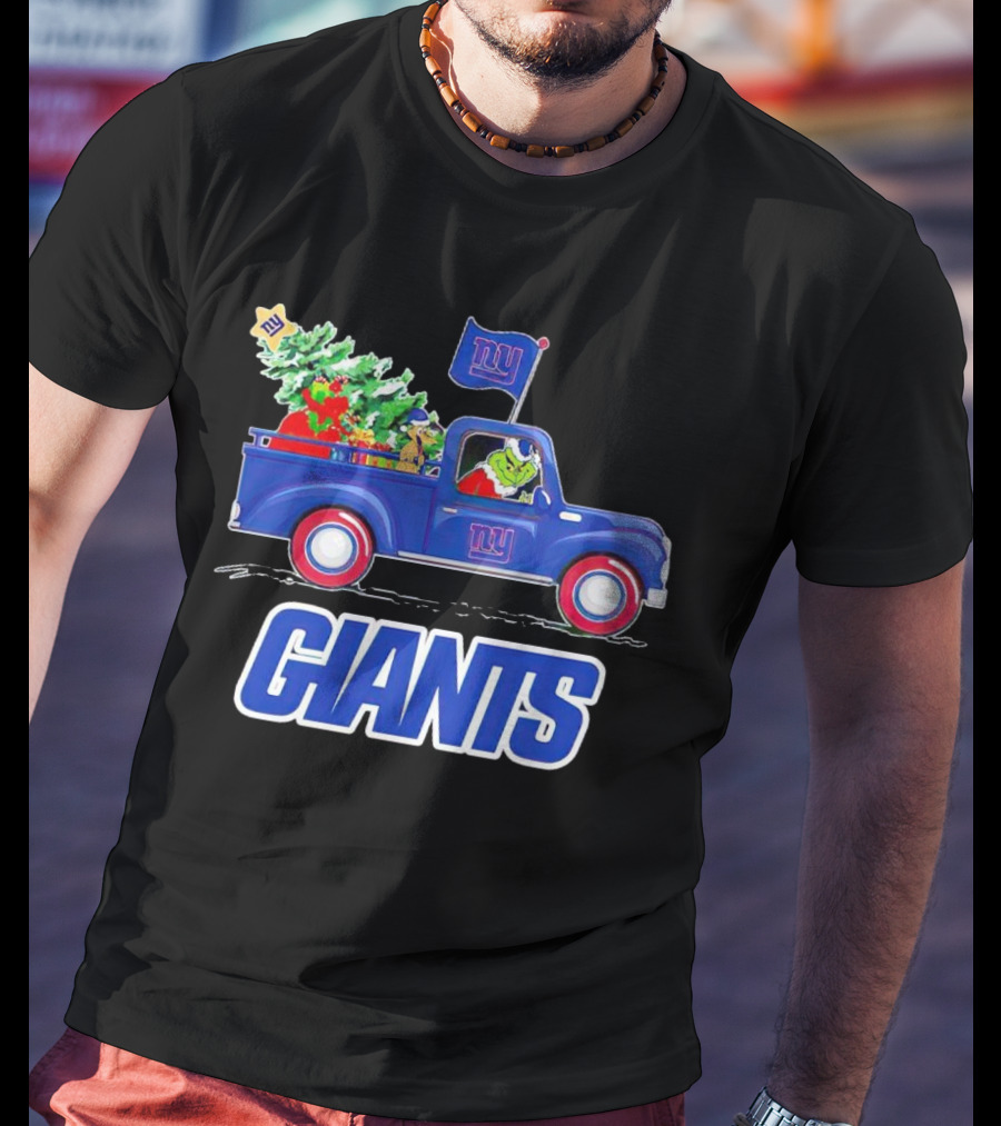 Grinch Driving Christmas Truck New York Giants Holiday T-Shirt