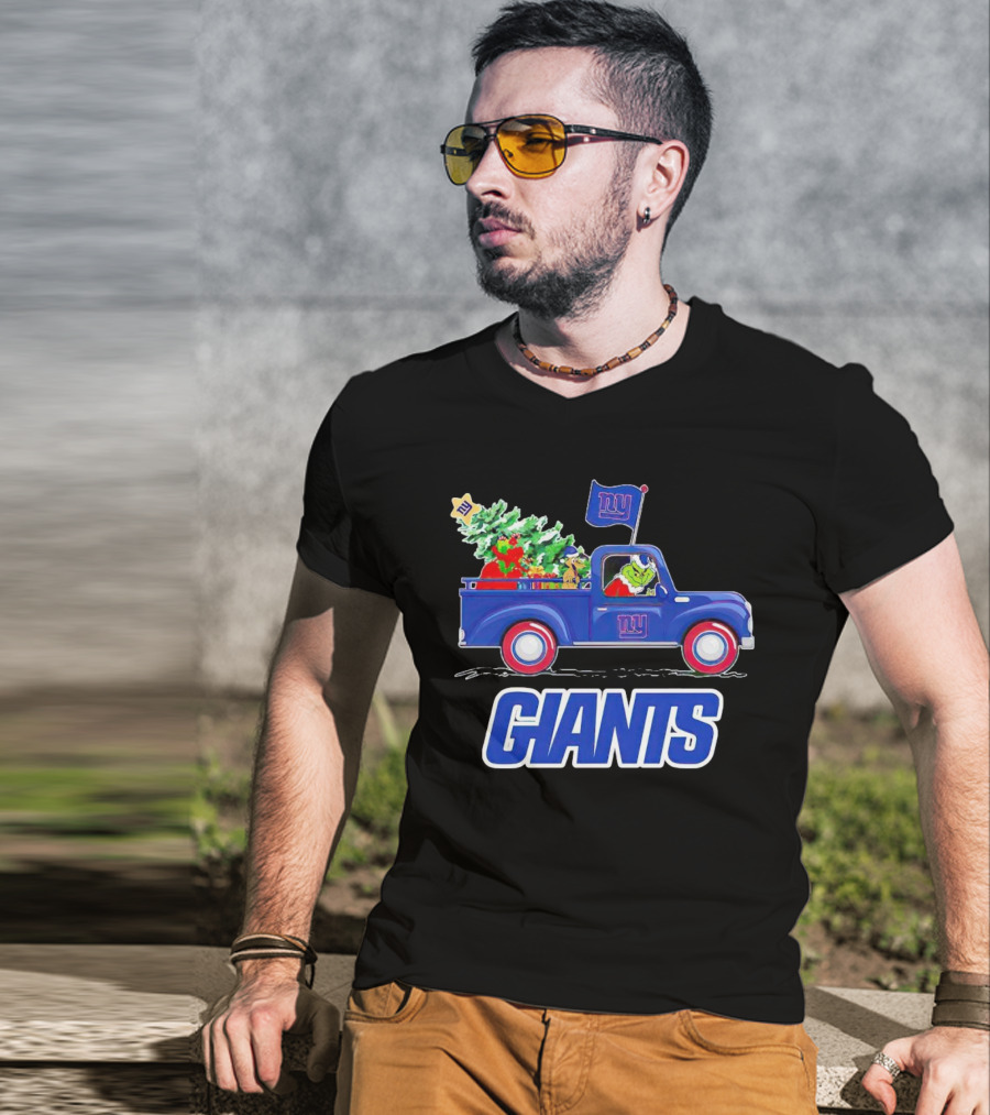 Grinch Driving Christmas Truck New York Giants Holiday T-Shirt