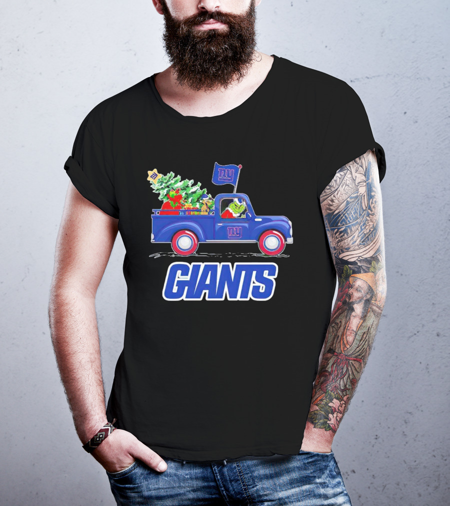 Grinch Driving Christmas Truck New York Giants Holiday T-Shirt