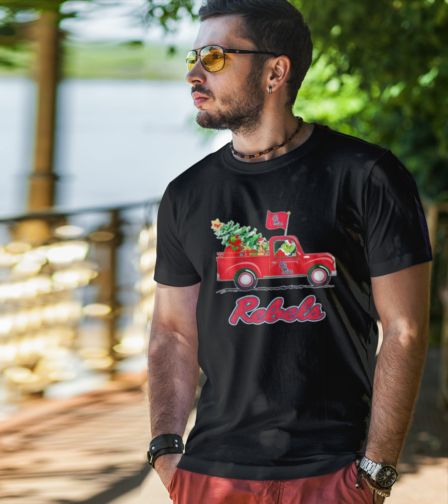 Ole Miss Rebels Grinch Driving Christmas Truck With Tree And Gifts T-Shirt