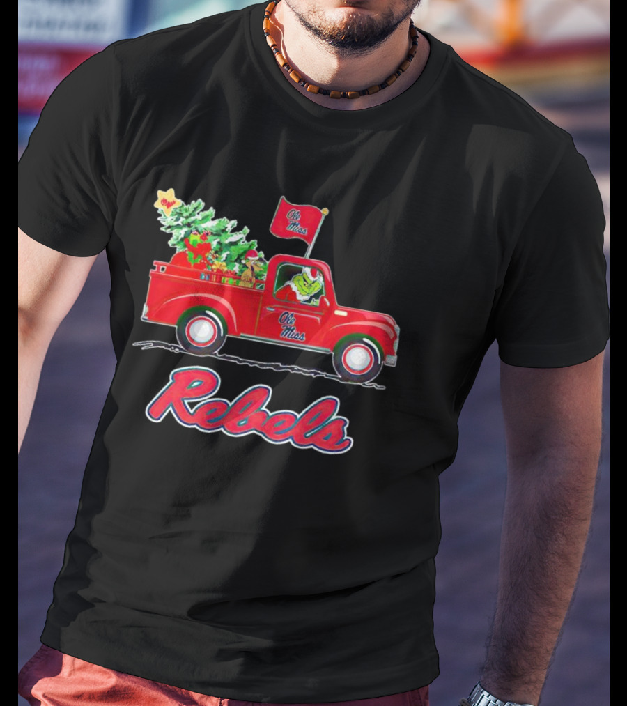 Ole Miss Rebels Grinch Driving Christmas Truck With Tree And Gifts T-Shirt