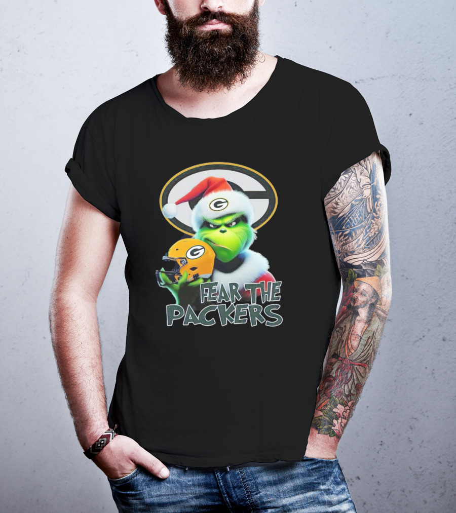 Grinch Fear The Green Bay Packers Christmas G Helmet T-Shirt