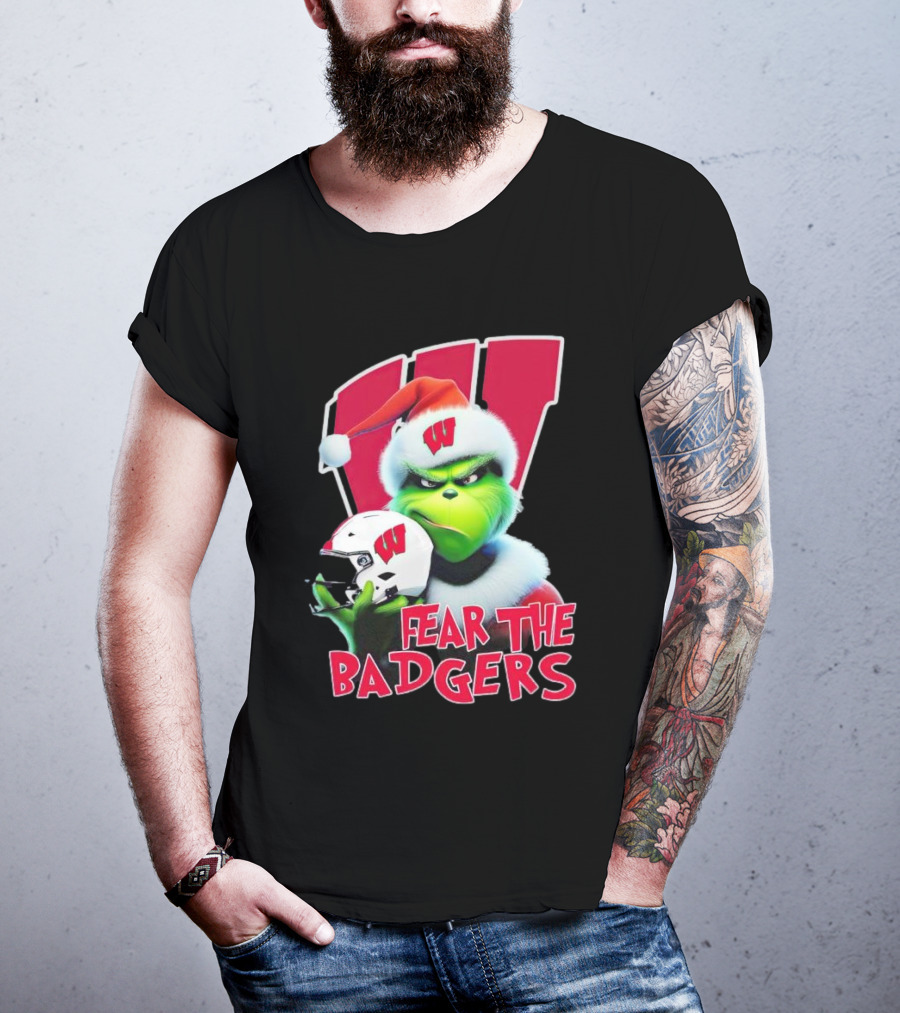 Grinch Fear The Badgers Wisconsin Christmas Football T-Shirt