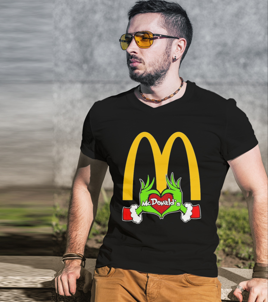 Grinch Holding Heart McDonald’s Logo Christmas T-Shirt