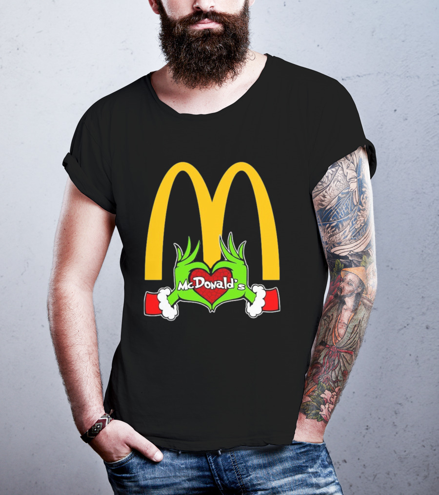 Grinch Holding Heart McDonald’s Logo Christmas T-Shirt