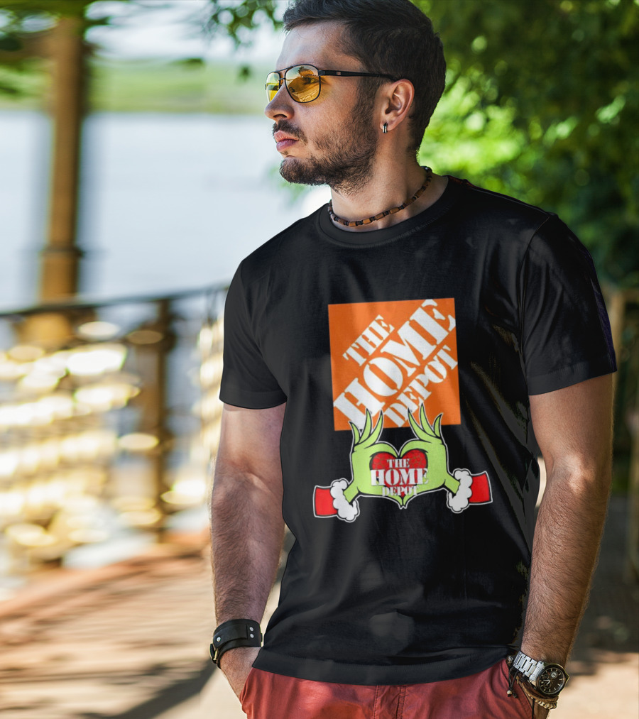 The Home Depot Christmas Grinch Green Hands Heart T-Shirt
