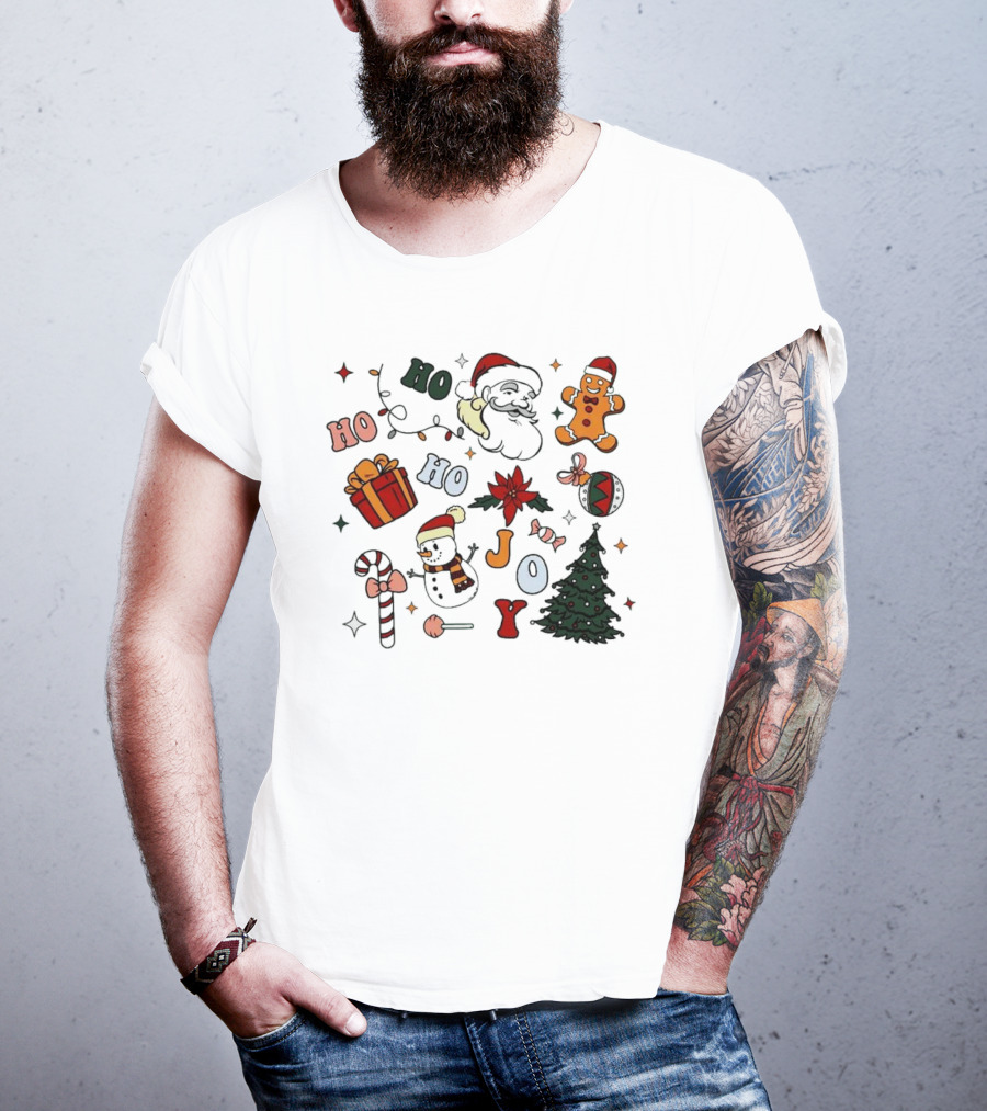 Ho Ho Ho Joy Christmas With Santa Gingerbread And Candy Cane T-Shirt