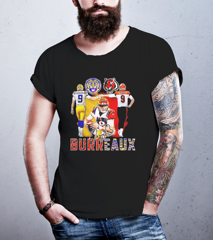 Joe Burrow Burreaux Signature LSU Tigers Cincinnati Bengals Football T-Shirt