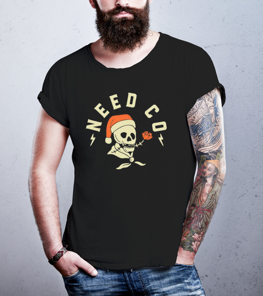 Need Co Santa Skull With Red Rose And Lightning Bolts T-Shirt