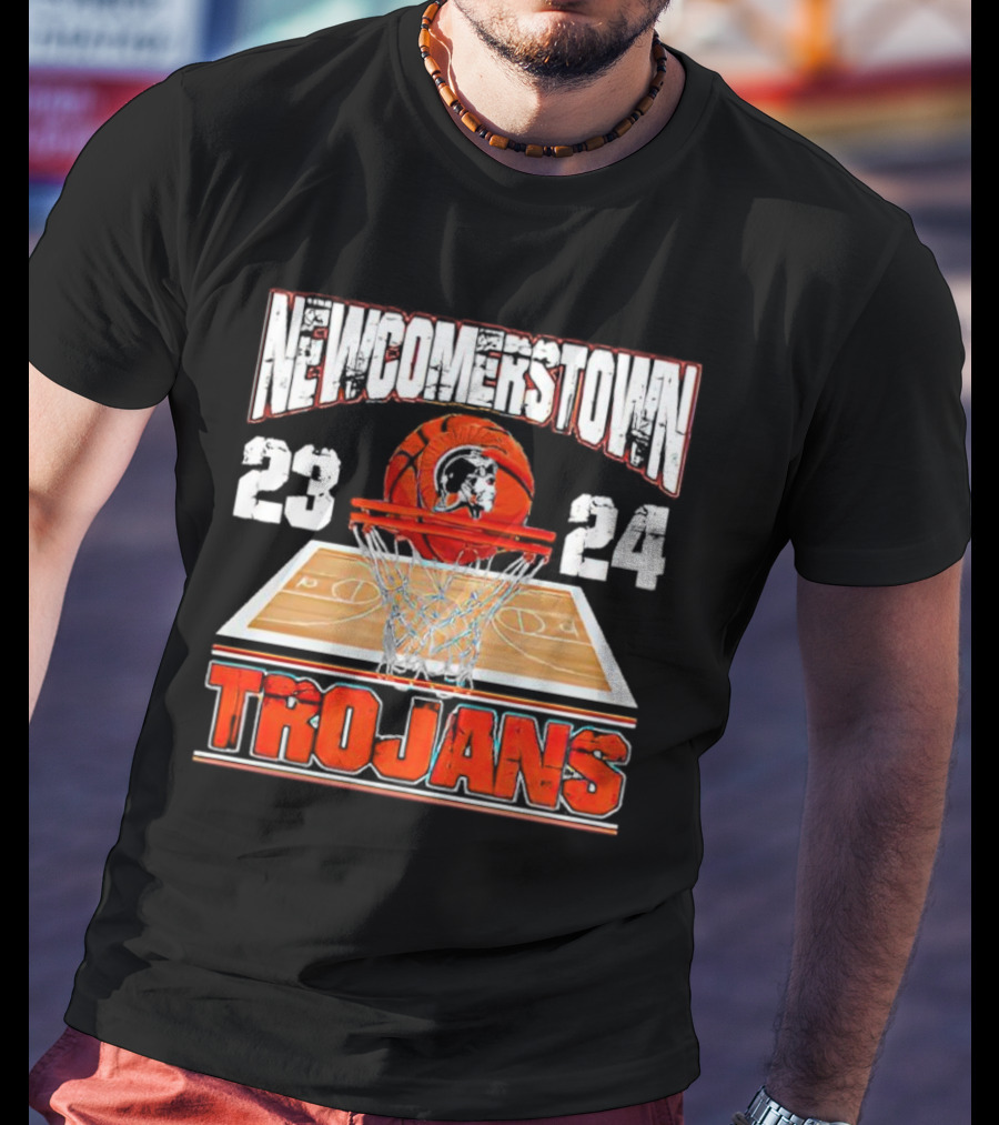 Newcomerstown Trojans Basketball 23 24 Court And Net T-Shirt