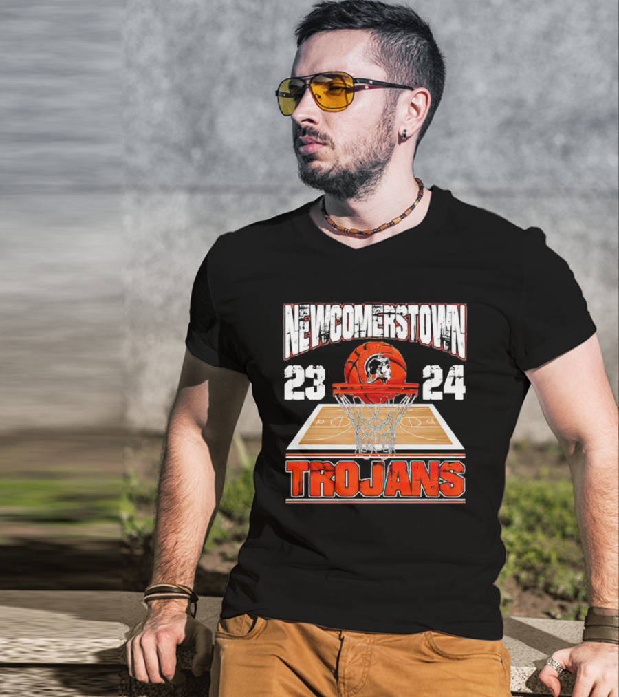 Newcomerstown Trojans Basketball 23 24 Court And Net T-Shirt