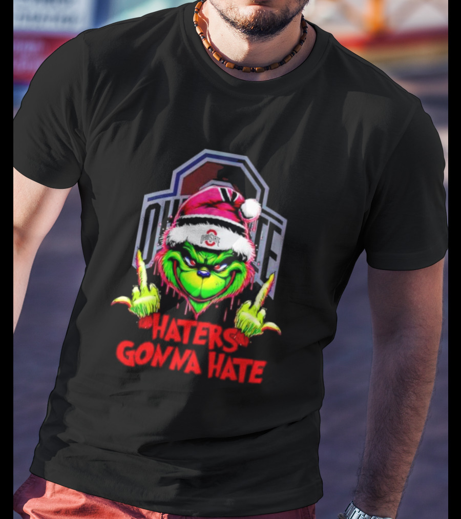 Ohio State Buckeyes Grinch Haters Gonna Hate Santa Middle Finger T-Shirt