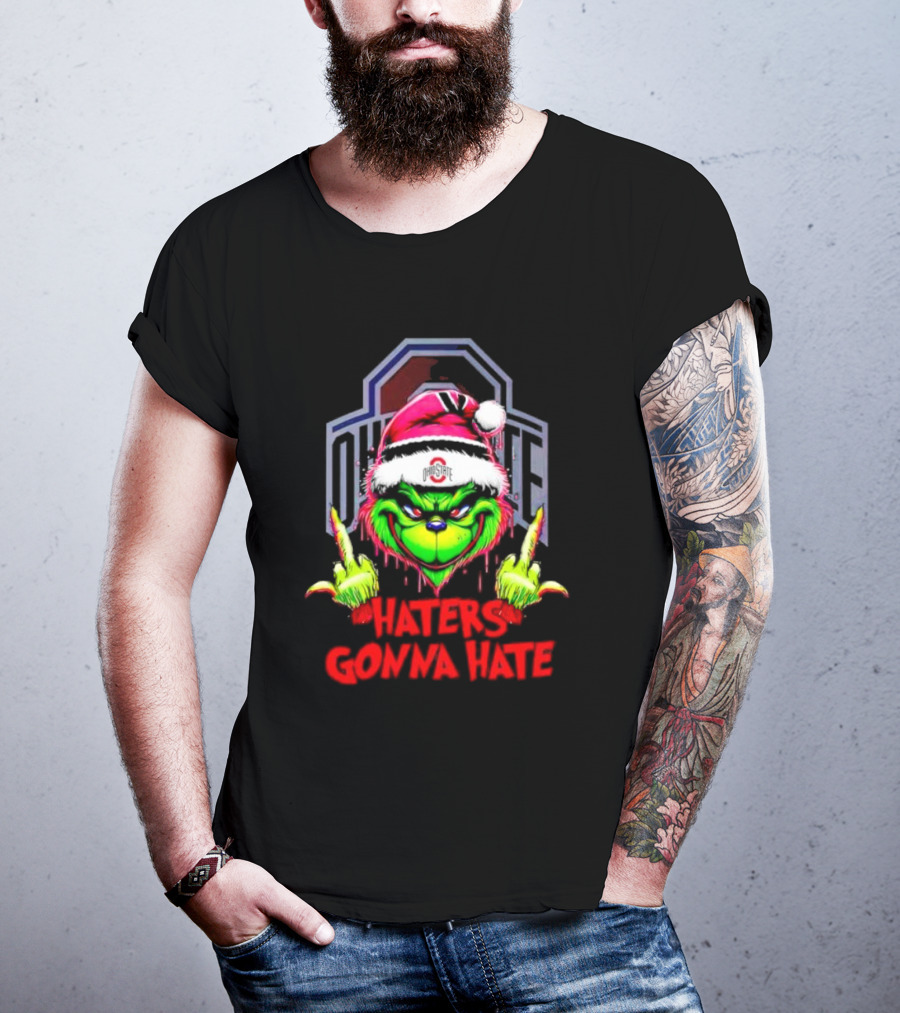 Ohio State Buckeyes Grinch Haters Gonna Hate Santa Middle Finger T-Shirt