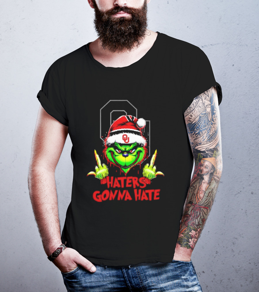 Oklahoma Sooners Grinch Haters Gonna Hate Middle Finger Santa Hat T-Shirt