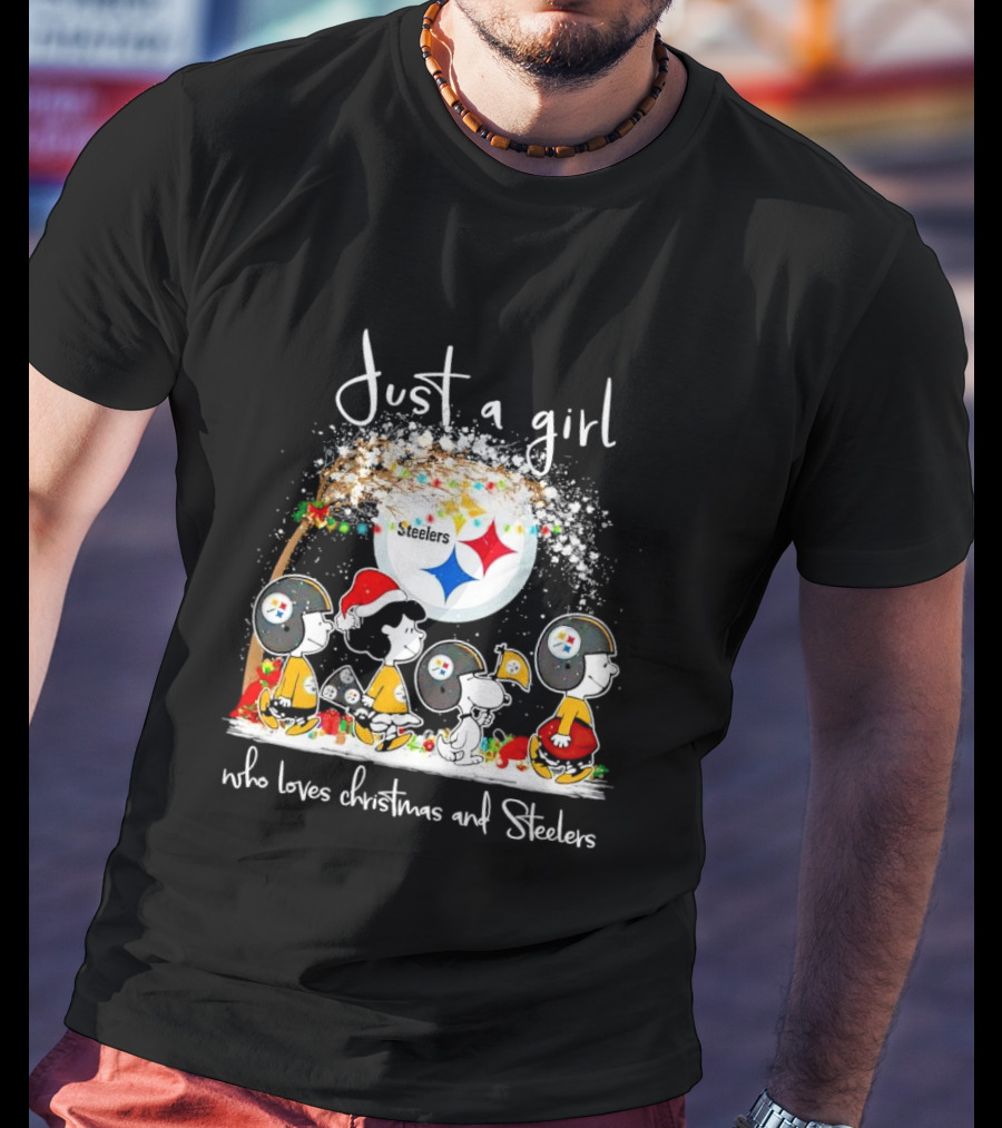 Peanuts Characters Just A Girl Who Loves Christmas And Steelers T-Shirt