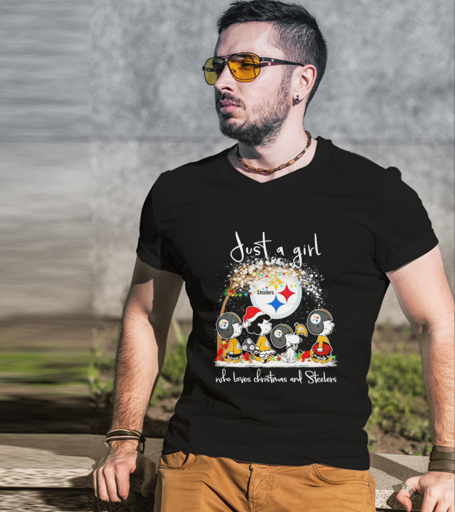 Peanuts Characters Just A Girl Who Loves Christmas And Steelers T-Shirt