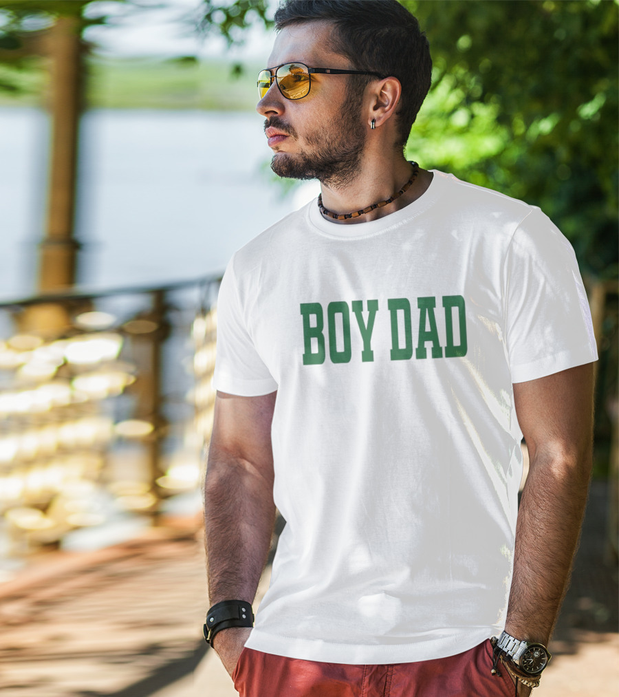 BOY DAD Stadium Style Green Block Letters T-Shirt